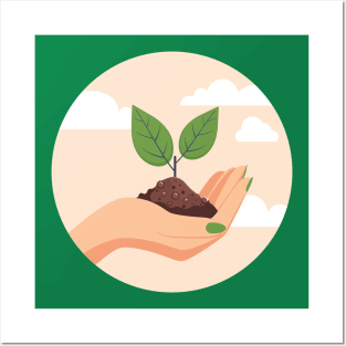 Female hand with sprout and soil Posters and Art